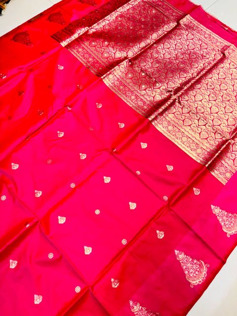 VastraLakshmi Splendorous Dark Pink Soft Banarasi Silk Saree With Fantabulous Blouse Piece