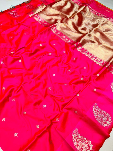 VastraLakshmi Hypnotic Dark Pink Soft Banarasi Silk Saree With Exceptional Blouse Piece