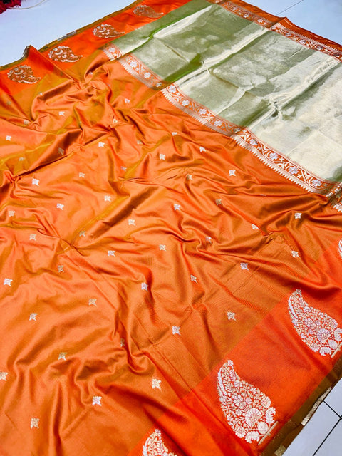 VastraLakshmi Staring Orange Soft Banarasi Silk Saree With Capricious  Blouse Piece