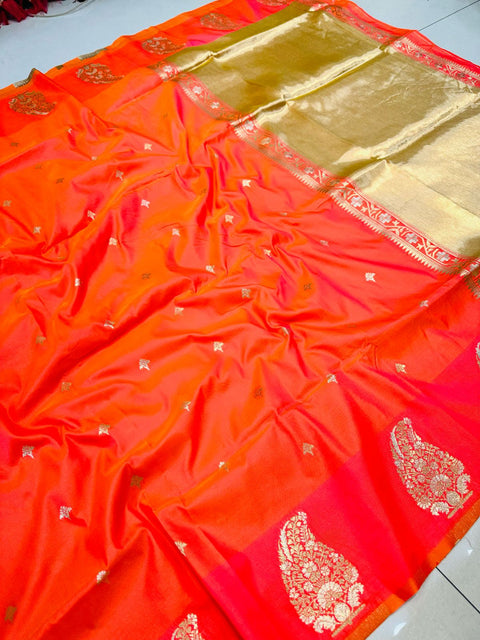 VastraLakshmi Unique Peach Soft Banarasi Silk Saree With Gratifying Blouse Piece