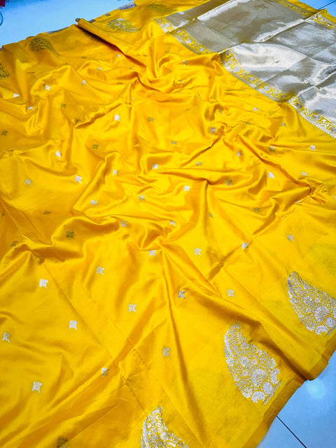 VastraLakshmi Marvellous Yellow Soft Banarasi Silk Saree With Designer Blouse Piece