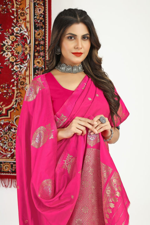 VastraLakshmi Wonderful Dark Pink Banarasi Silk Saree With Mesmerising Blouse Piece