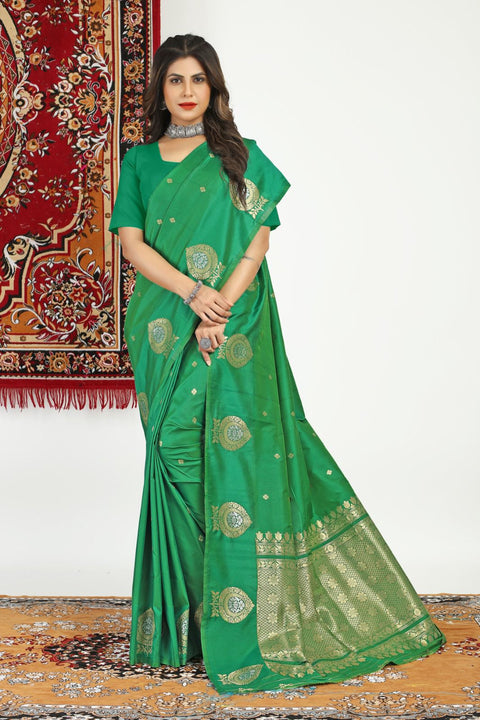 VastraLakshmi Invaluable Green Banarasi Silk Saree With Charming Blouse Piece