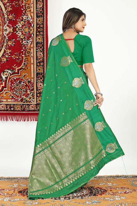 VastraLakshmi Invaluable Green Banarasi Silk Saree With Charming Blouse Piece