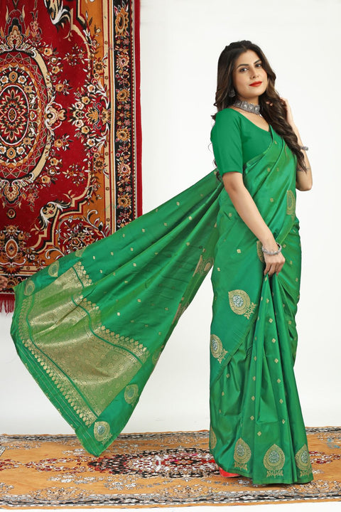 VastraLakshmi Invaluable Green Banarasi Silk Saree With Charming Blouse Piece