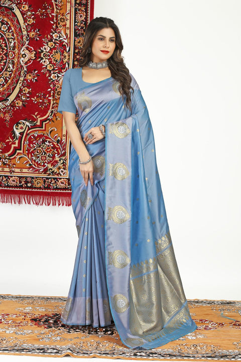 VastraLakshmi Glowing Grey Banarasi Silk Saree With Pleasurable Blouse Piece