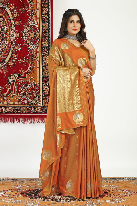 VastraLakshmi Beautiful Orange Banarasi Silk Saree With Demanding Blouse Piece