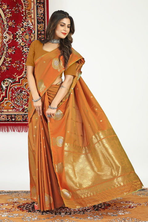 VastraLakshmi Beautiful Orange Banarasi Silk Saree With Demanding Blouse Piece