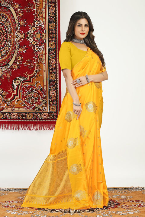 VastraLakshmi Breathtaking Yellow Banarasi Silk Saree With Arresting Blouse Piece