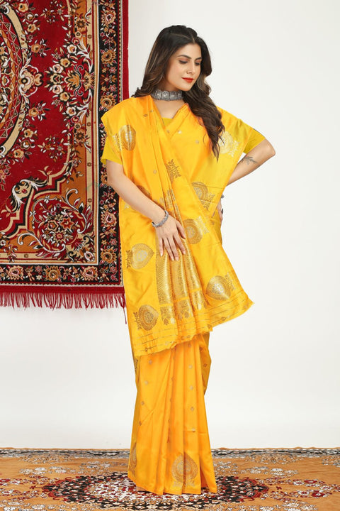 VastraLakshmi Breathtaking Yellow Banarasi Silk Saree With Arresting Blouse Piece