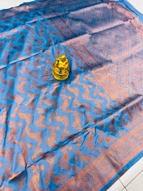 VastraLakshmi Ideal Blue Soft Banarasi Silk Saree With Beautiful Blouse Piece