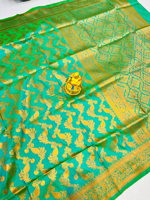 VastraLakshmi Sumptuous Sea Green Soft Banarasi Silk Saree With Beautiful Blouse Piece