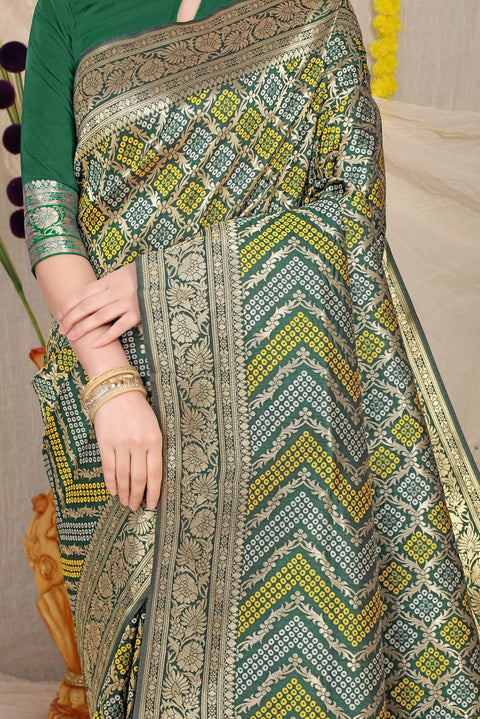 VastraLakshmi Propinquity Dark Green Soft Banarasi Silk Saree With Beautiful Blouse Piece