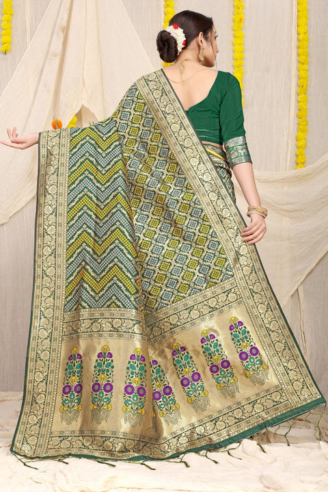 VastraLakshmi Propinquity Dark Green Soft Banarasi Silk Saree With Beautiful Blouse Piece