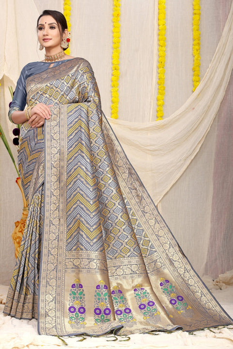 VastraLakshmi Glittering Grey Soft Banarasi Silk Saree With Beautiful Blouse Piece