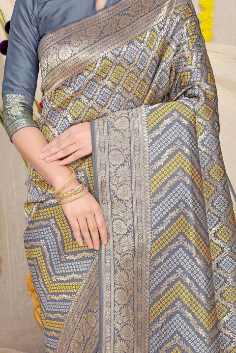 VastraLakshmi Glittering Grey Soft Banarasi Silk Saree With Beautiful Blouse Piece