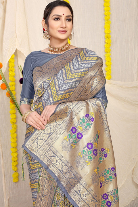 VastraLakshmi Glittering Grey Soft Banarasi Silk Saree With Beautiful Blouse Piece