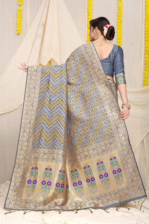 VastraLakshmi Glittering Grey Soft Banarasi Silk Saree With Beautiful Blouse Piece