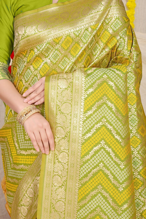 VastraLakshmi Improbable Mehndi Soft Banarasi Silk Saree With Beautiful Blouse Piece