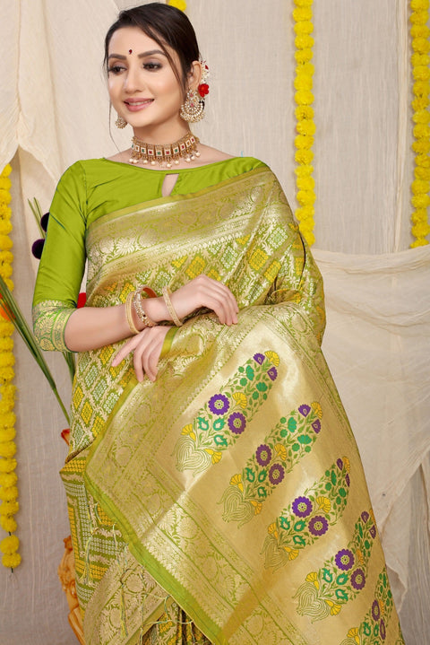 VastraLakshmi Improbable Mehndi Soft Banarasi Silk Saree With Beautiful Blouse Piece