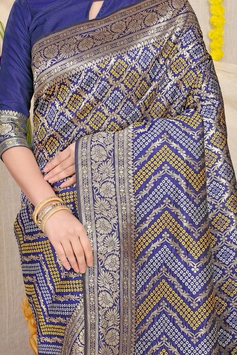 VastraLakshmi Staggering Navy Blue Soft Banarasi Silk Saree With Beautiful Blouse Piece