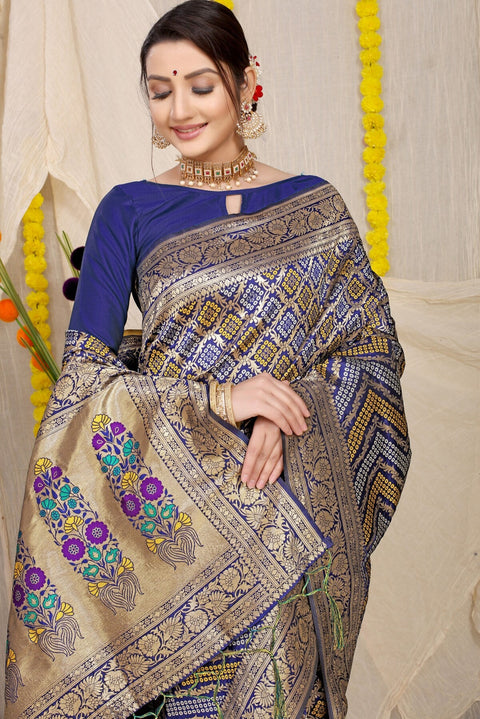 VastraLakshmi Staggering Navy Blue Soft Banarasi Silk Saree With Beautiful Blouse Piece