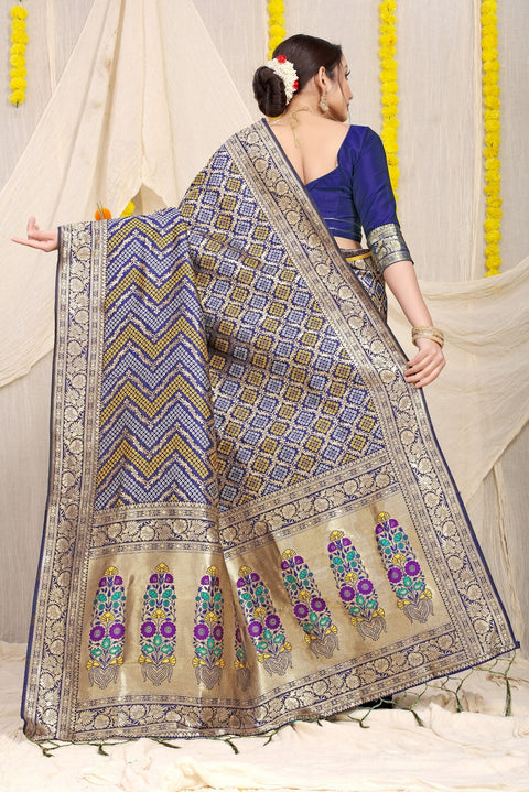 VastraLakshmi Staggering Navy Blue Soft Banarasi Silk Saree With Beautiful Blouse Piece