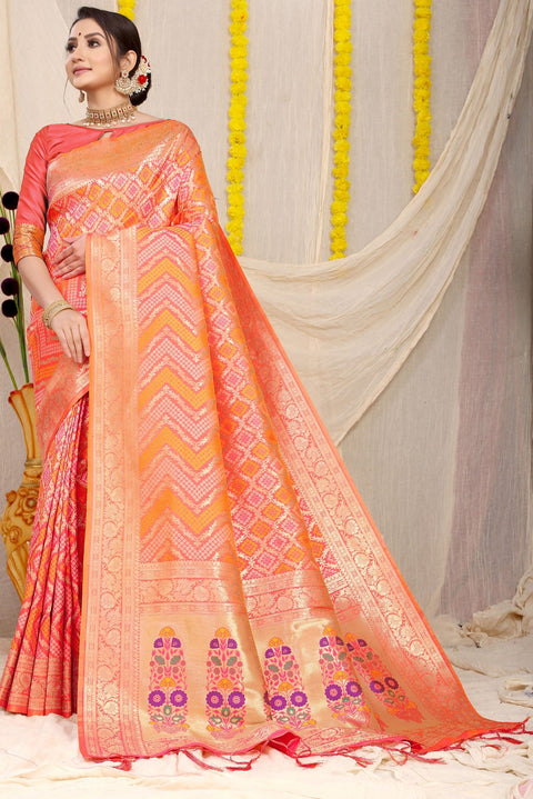 VastraLakshmi Woebegone Peach Soft Banarasi Silk Saree With Beautiful Blouse Piece