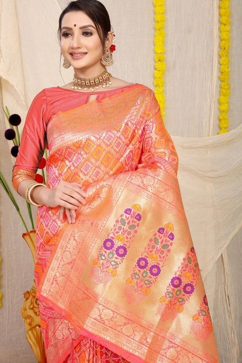 VastraLakshmi Woebegone Peach Soft Banarasi Silk Saree With Beautiful Blouse Piece