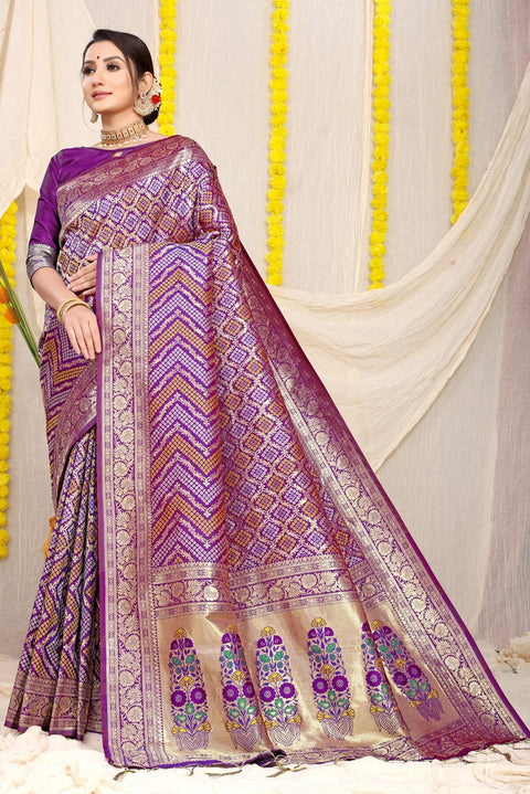 VastraLakshmi Sempiternal Purple Soft Banarasi Silk Saree With Beautiful Blouse Piece