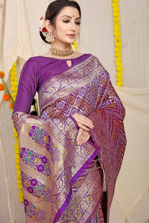 VastraLakshmi Sempiternal Purple Soft Banarasi Silk Saree With Beautiful Blouse Piece