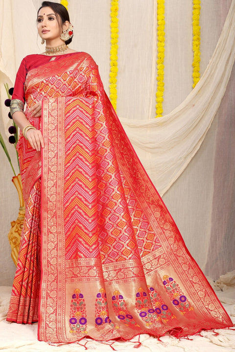 VastraLakshmi Luminous Red Soft Banarasi Silk Saree With Beautiful Blouse Piece