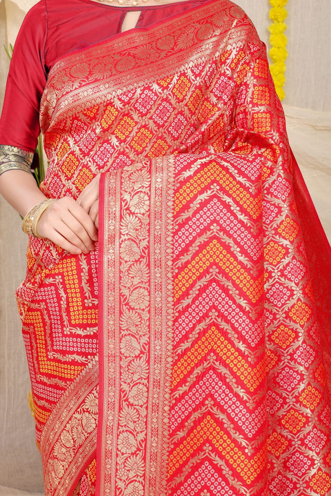 VastraLakshmi Luminous Red Soft Banarasi Silk Saree With Beautiful Blouse Piece