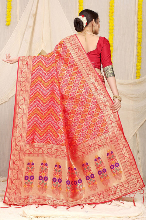 VastraLakshmi Luminous Red Soft Banarasi Silk Saree With Beautiful Blouse Piece