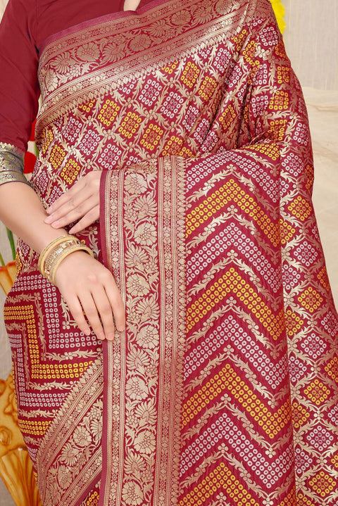 VastraLakshmi Lassitude Wine Soft Banarasi Silk Saree With Beautiful Blouse Piece