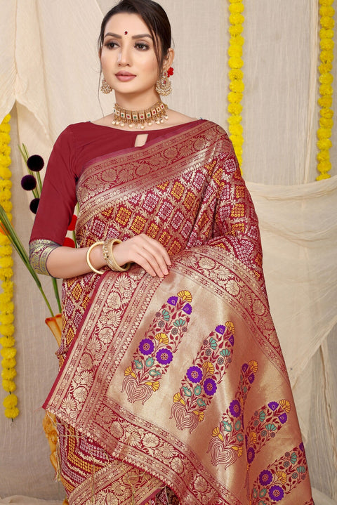 VastraLakshmi Lassitude Wine Soft Banarasi Silk Saree With Beautiful Blouse Piece