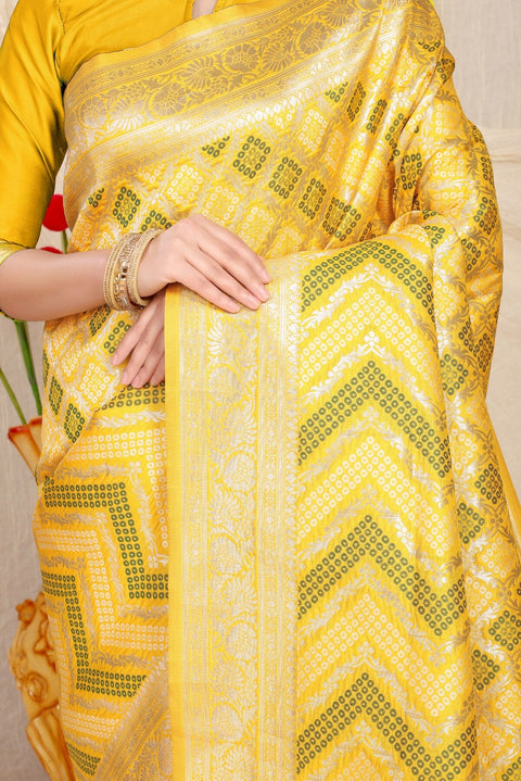 VastraLakshmi Imbrication Yellow Soft Banarasi Silk Saree With Beautiful Blouse Piece