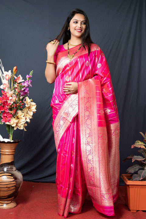 VastraLakshmi Energetic Dark Pink Banarasi Silk Saree With Pretty Blouse Piece