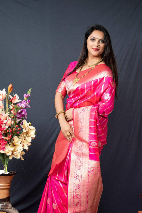 VastraLakshmi Energetic Dark Pink Banarasi Silk Saree With Pretty Blouse Piece