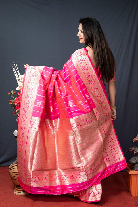 VastraLakshmi Energetic Dark Pink Banarasi Silk Saree With Pretty Blouse Piece