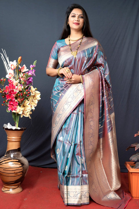 VastraLakshmi Lovely Grey Banarasi Silk Saree With Pretty Blouse Piece