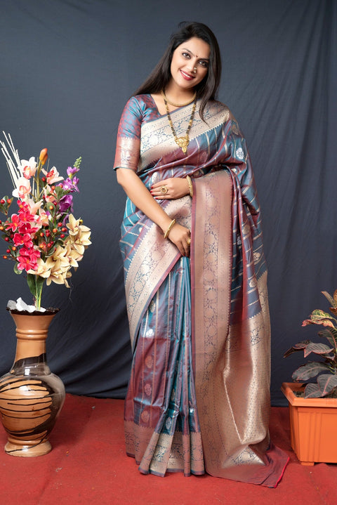 VastraLakshmi Lovely Grey Banarasi Silk Saree With Pretty Blouse Piece