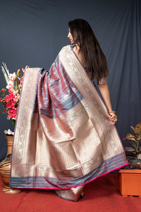 VastraLakshmi Lovely Grey Banarasi Silk Saree With Pretty Blouse Piece