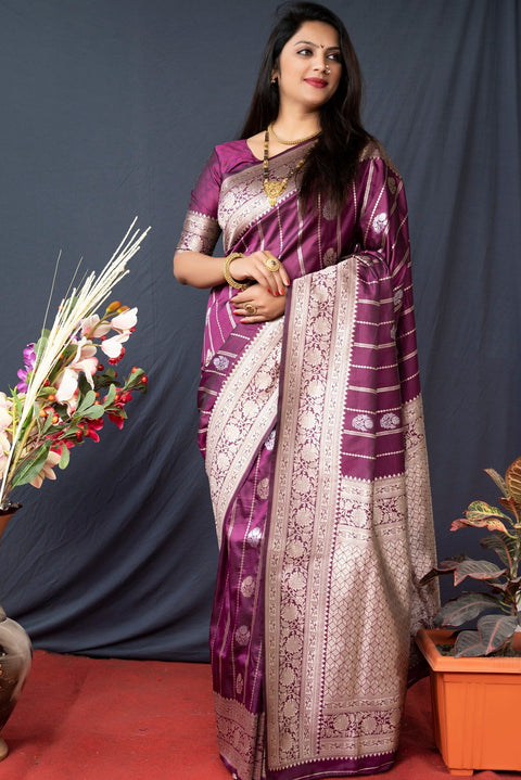 VastraLakshmi Attractive Purple Banarasi Silk Saree With Pretty Blouse Piece