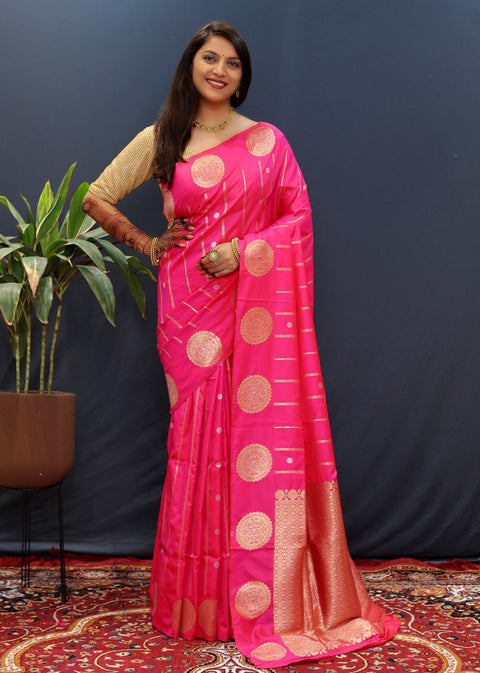 VastraLakshmi Sempiternal Dark Pink Soft Banarasi Silk Saree With Evocative Blouse Piece