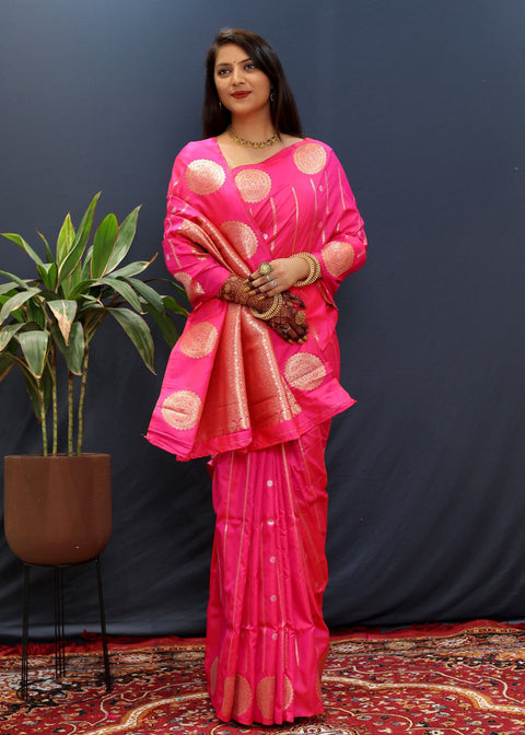 VastraLakshmi Sempiternal Dark Pink Soft Banarasi Silk Saree With Evocative Blouse Piece