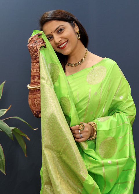 VastraLakshmi Diaphanous Parrot Soft Banarasi Silk Saree With Lassitude Blouse Piece