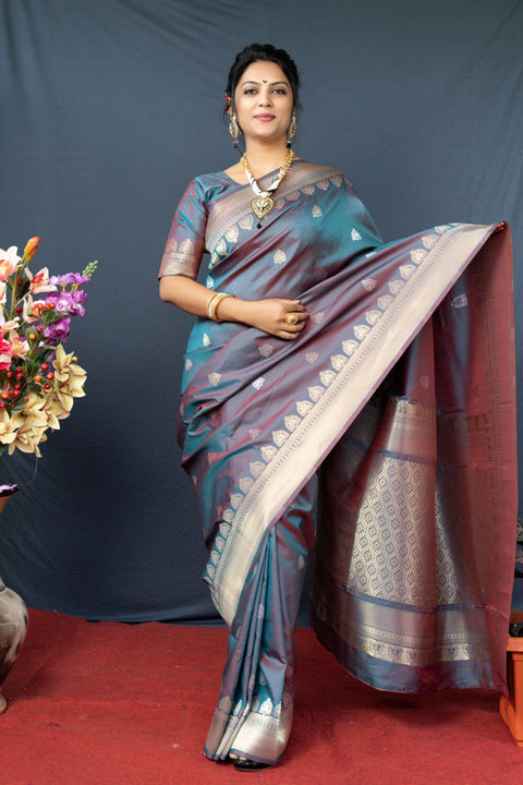 VastraLakshmi Gratifying Grey Banarasi Silk Saree With Classic Blouse Piece