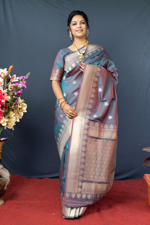 VastraLakshmi Gratifying Grey Banarasi Silk Saree With Classic Blouse Piece