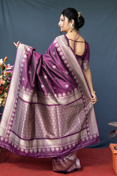 VastraLakshmi Outstanding Purple Banarasi Silk Saree With Classic Blouse Piece